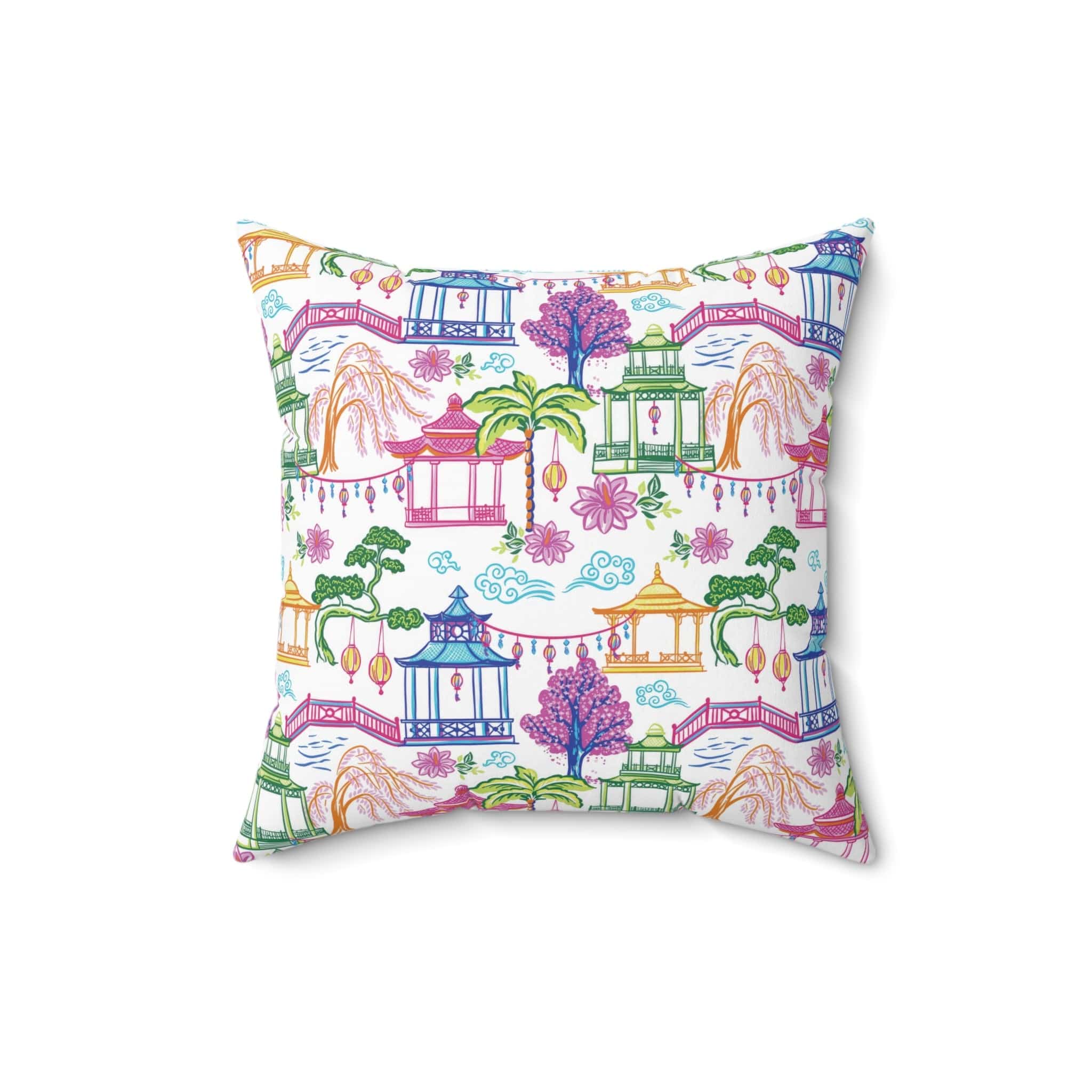 Kate McEnroe New York Chinoiserie Chic Throw Pillow with Insert, Oriental Pagoda Print Cushion, Boho Garden Pillow, Farmhouse Chic Room Accent Throw Pillows 16&quot; × 16&quot; 10686474413545628842