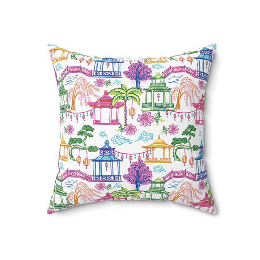 Kate McEnroe New York Chinoiserie Chic Throw Pillow with Insert, Oriental Pagoda Print Cushion, Boho Garden Pillow, Farmhouse Chic Room Accent Throw Pillows 18" × 18" 28866469603371667086