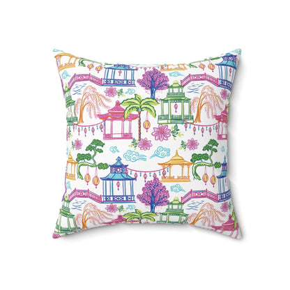 Kate McEnroe New York Chinoiserie Chic Throw Pillow with Insert, Oriental Pagoda Print Cushion, Boho Garden Pillow, Farmhouse Chic Room Accent Throw Pillows