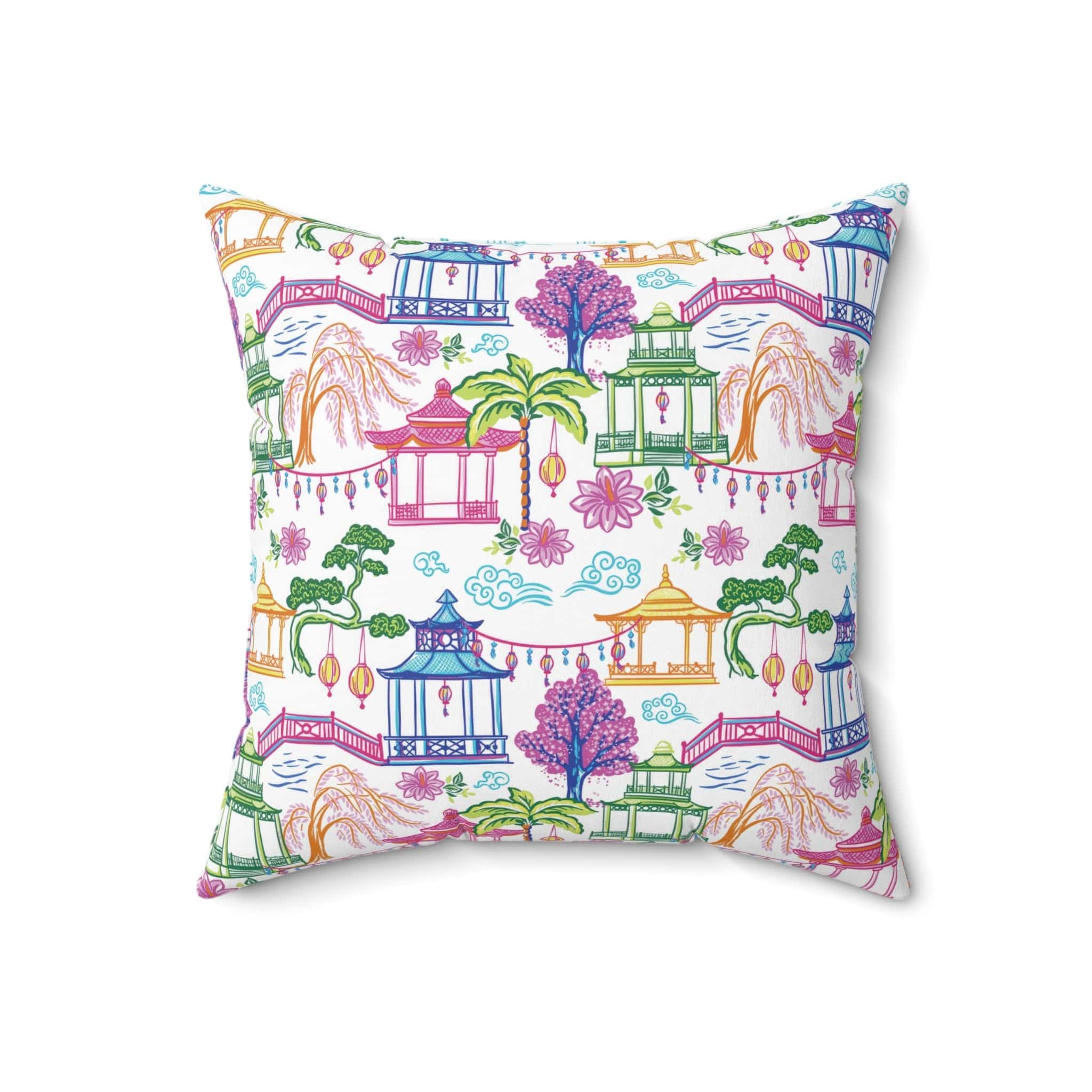 Chinoiserie Chic Throw Pillow with Insert Oriental Pagoda Print Cushi Kate McEnroe New York