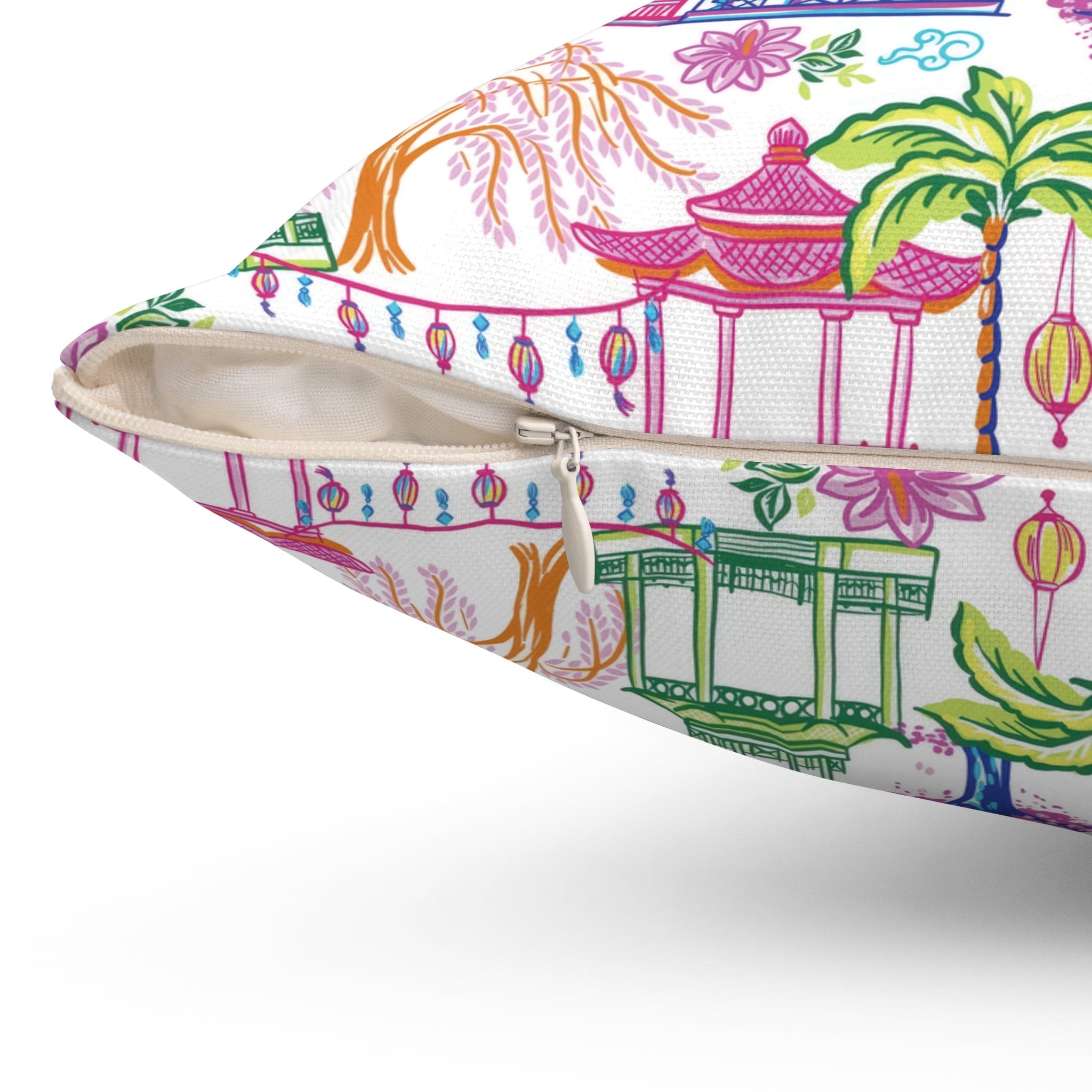 Kate McEnroe New York Chinoiserie Chic Throw Pillow with Insert, Oriental Pagoda Print Cushion, Boho Garden Pillow, Farmhouse Chic Room AccentThrow Pillows10686474413545628842