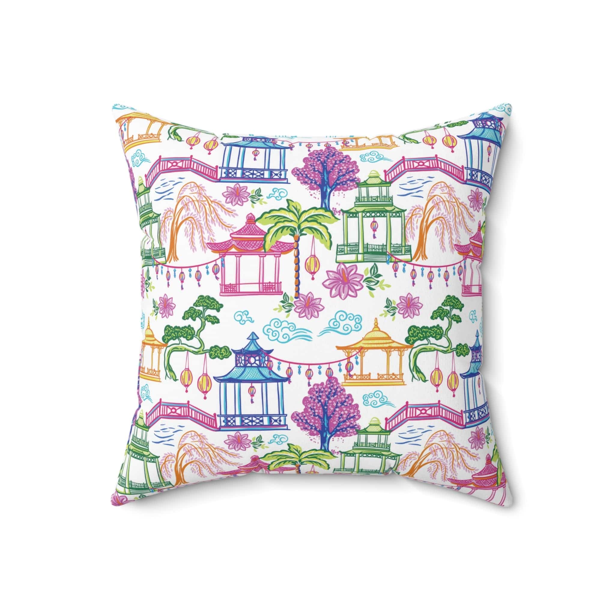 Kate McEnroe New York Chinoiserie Chic Throw Pillow with Insert, Oriental Pagoda Print Cushion, Boho Garden Pillow, Farmhouse Chic Room AccentThrow Pillows28866469603371667086