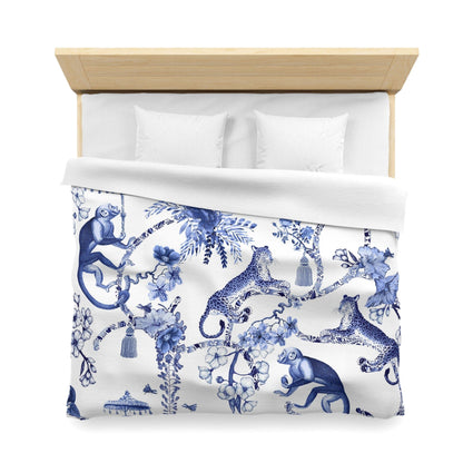 Kate McEnroe New York Chinoiserie Duvet Cover, Floral Blue, White Chinoiserie Jungle, Queen, King, Twin, XL Bedding, Botanical Toile Bedding Collection-126081523 Duvet Covers