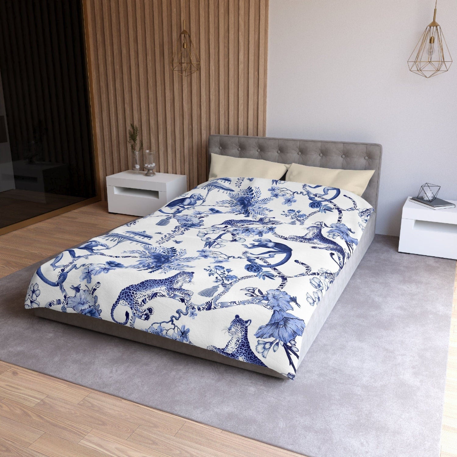 Kate McEnroe New York Chinoiserie Duvet Cover, Floral Blue, White Chinoiserie Jungle, Queen, King, Twin, XL Bedding, Botanical Toile Bedding Collection - 126081523Duvet Covers31867630711351643418