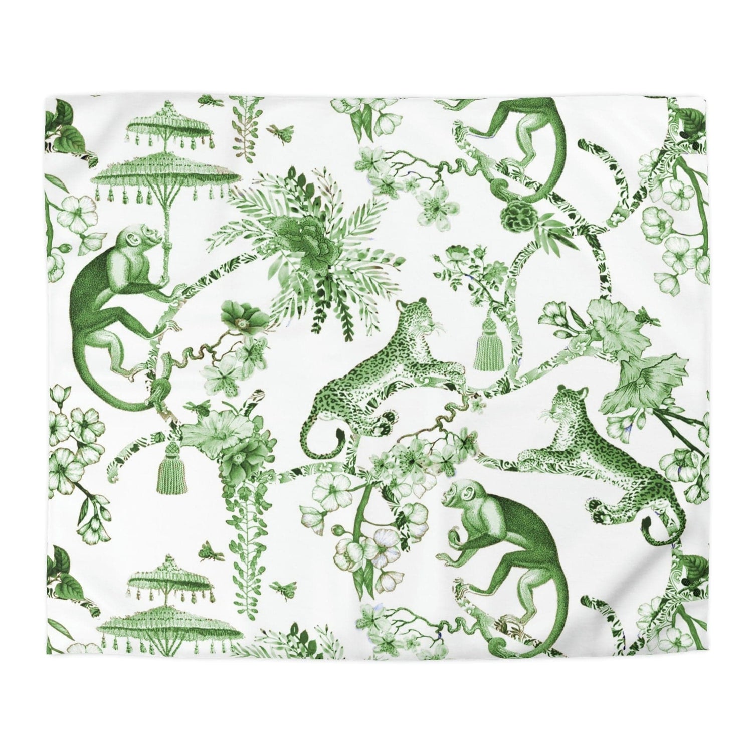 Kate McEnroe New York Chinoiserie Duvet Cover, Floral Green and White Chinoiserie Jungle, Queen, King, Twin, XL Bedding, Botanical Toile Bedding CollectionDuvet Covers31109295613648555350