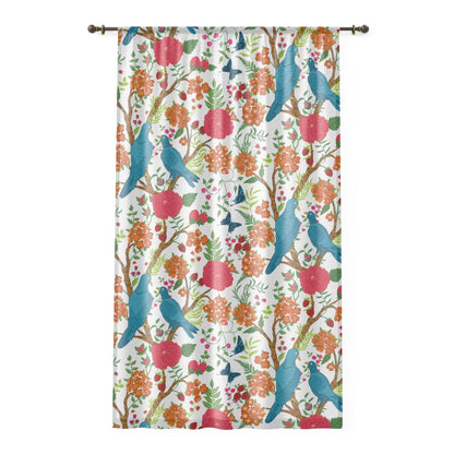 Kate McEnroe New York Chinoiserie Floral and Exotic Bird Botanical Garden Curtains in Pink, Green, Orange and Blue by Kate McEnroe New York - KM13809923 Window Curtains