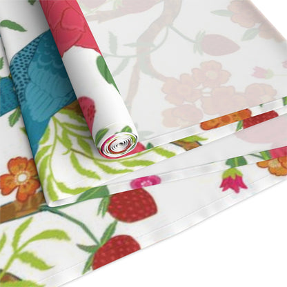 Kate McEnroe New York Chinoiserie Floral and Exotic Bird Botanical Toile Table Runner in Pink, Green, Orange and Blue by Kate McEnroe New York - KM13809927Table Runners26225769617507245130