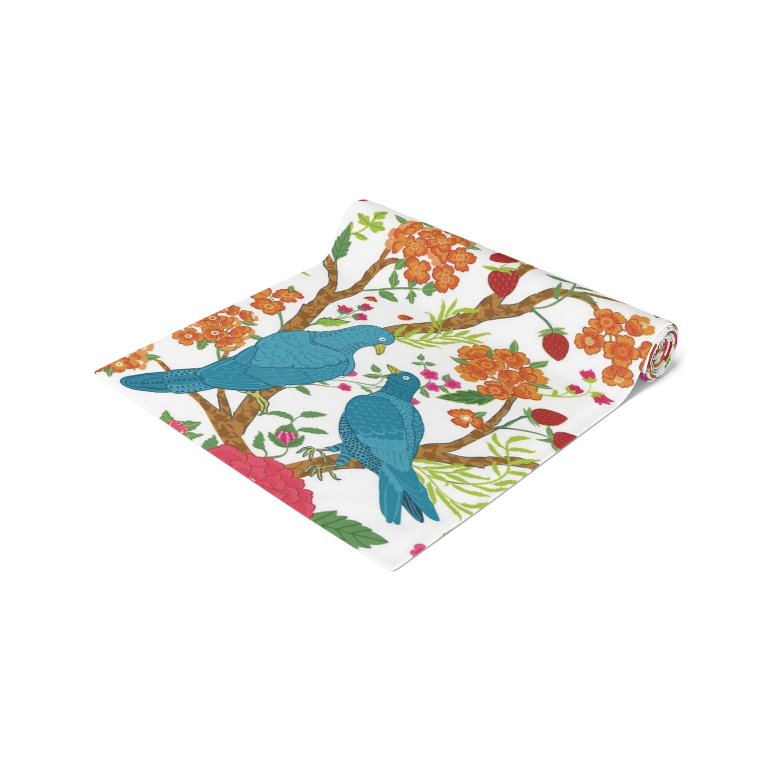 Kate McEnroe New York Chinoiserie Floral and Exotic Bird Botanical Toile Table Runner in Pink, Green, Orange and Blue by Kate McEnroe New York - KM13809927Table Runners26225769617507245130