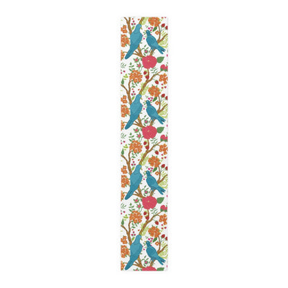 Kate McEnroe New York Chinoiserie Floral and Exotic Bird Botanical Toile Table Runner in Pink, Green, Orange and Blue by Kate McEnroe New York - KM13809927Table Runners26225769617507245130