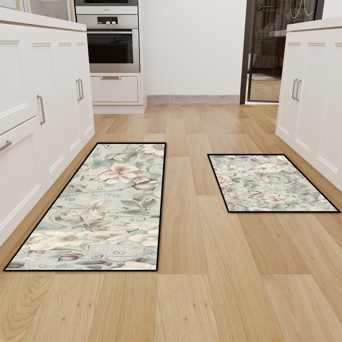 Kate McEnroe New York Chinoiserie Floral Kitchen Mat Set, Elegant Vintage Style Floor RugsKitchen Floor MatswncAKS0nk3