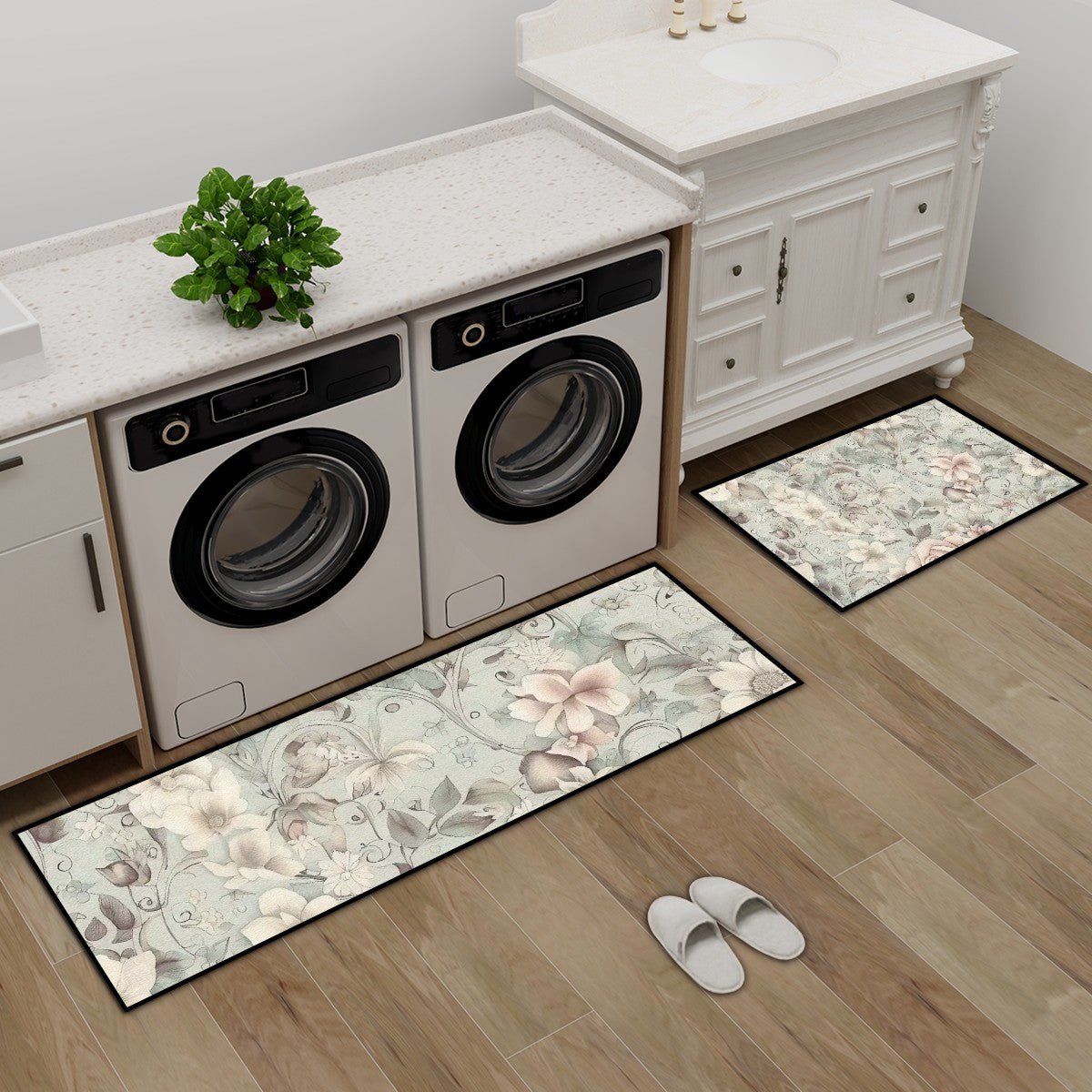 Kate McEnroe New York Chinoiserie Floral Kitchen Mat Set, Elegant Vintage Style Floor RugsKitchen Floor MatswncAKS0nk3