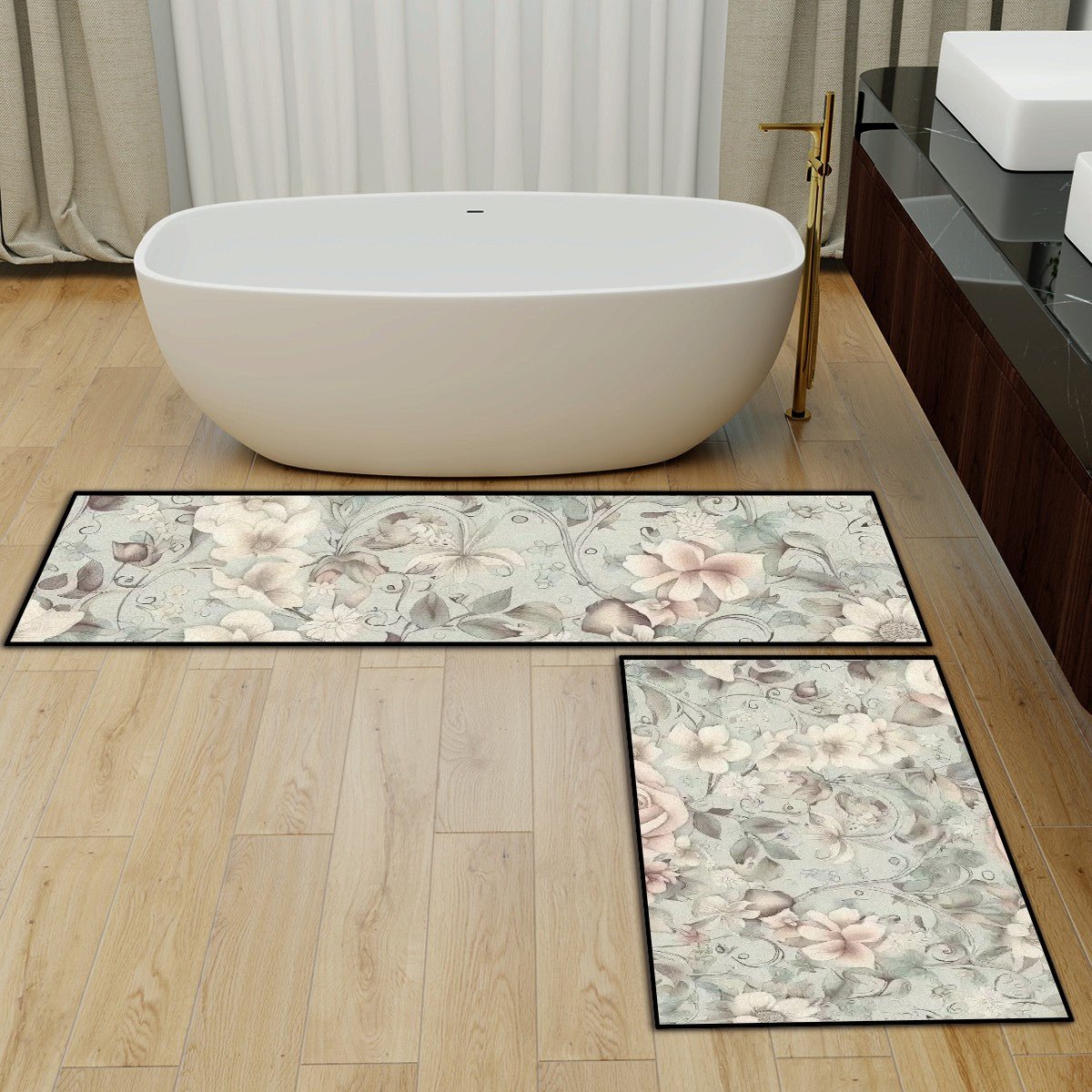 Kate McEnroe New York Chinoiserie Floral Kitchen Mat Set, Elegant Vintage Style Floor RugsKitchen Floor MatswncAKS0nk3