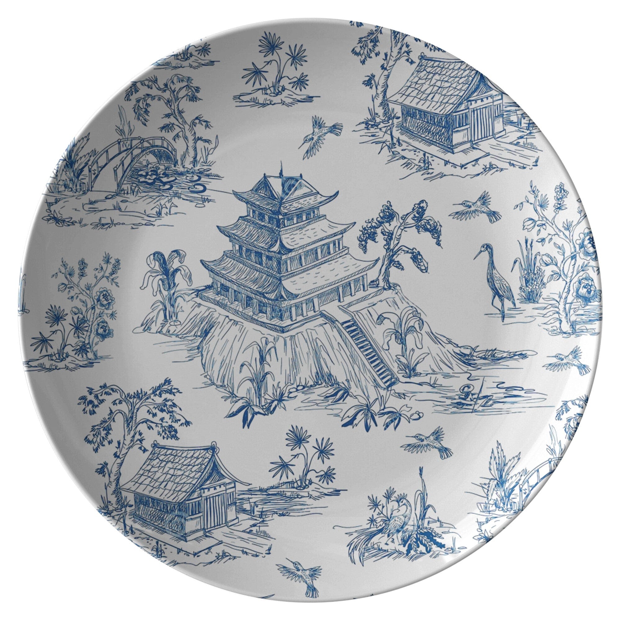 Kate McEnroe New York Chinoiserie Floral Landscape and Temples Dinner Plates Plates
