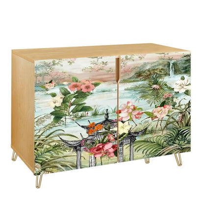 Kate McEnroe New York Chinoiserie Floral Landscape Sideboard, Vintage Asian Inspired Storage Cabinet, Elegant Botanical AccentStorage Cabinets4dZkyS9RQc