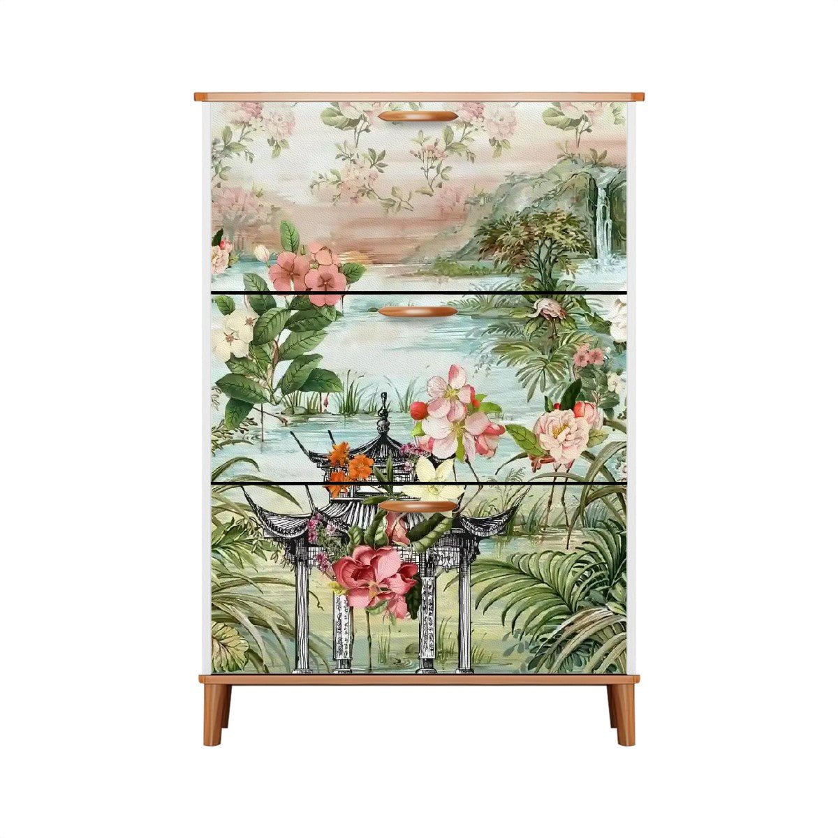 Kate McEnroe New York Chinoiserie Floral Shoe Cabinet, Oriental Botanical Mudroom Organizer, Entryway Storage UnitShoe StorageXtNN3DRq0G