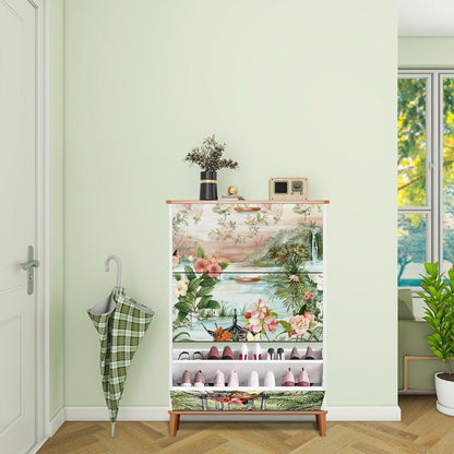 Kate McEnroe New York Chinoiserie Floral Shoe Cabinet, Oriental Botanical Mudroom Organizer, Entryway Storage UnitShoe StorageXtNN3DRq0G