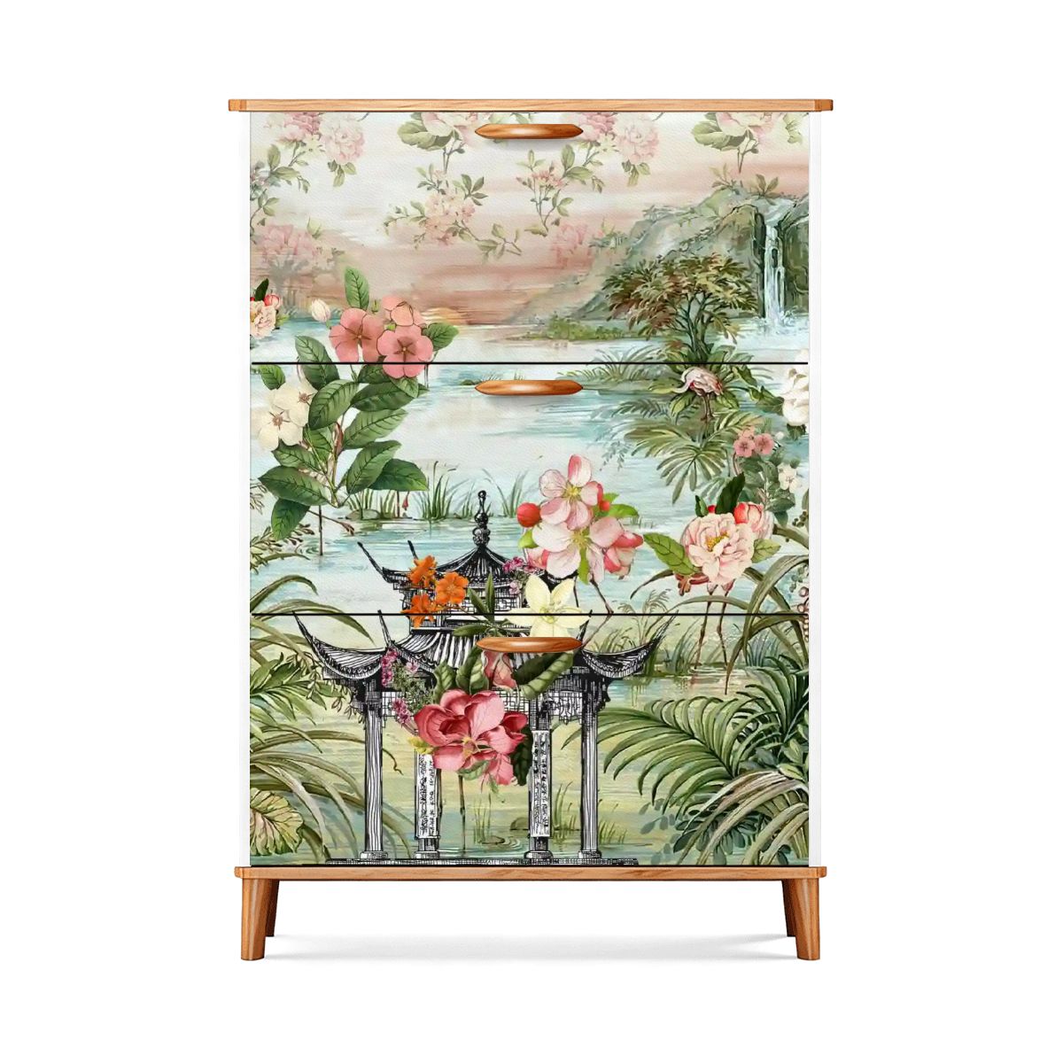 Kate McEnroe New York Chinoiserie Floral Shoe Cabinet, Oriental Botanical Mudroom Organizer, Entryway Storage UnitShoe StorageXtNN3DRq0G