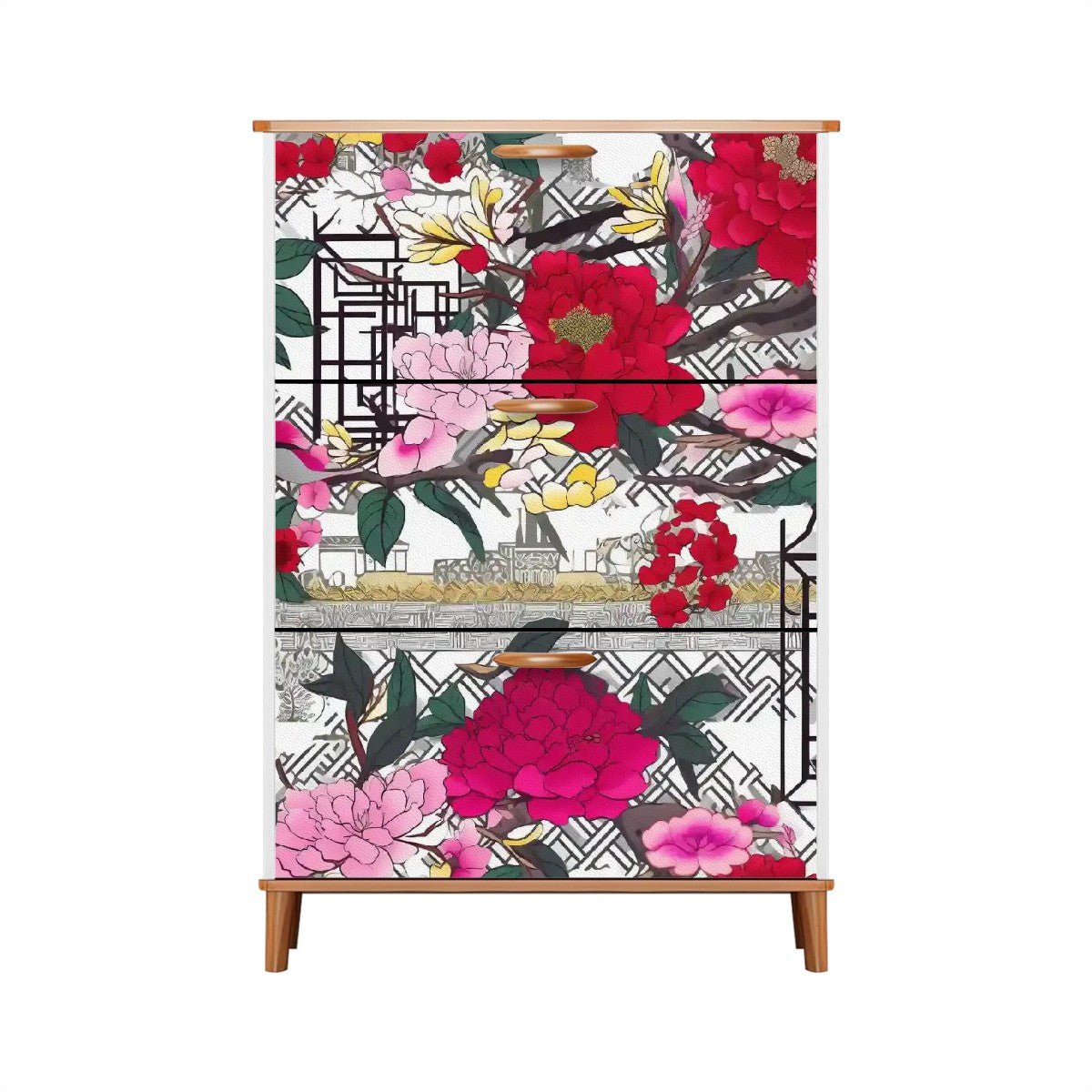 Kate McEnroe New York Chinoiserie Floral Shoe Cabinet, Peony Blossoms Storage, Asian Style Entryway AccentShoe StorageB2zSYpBowl