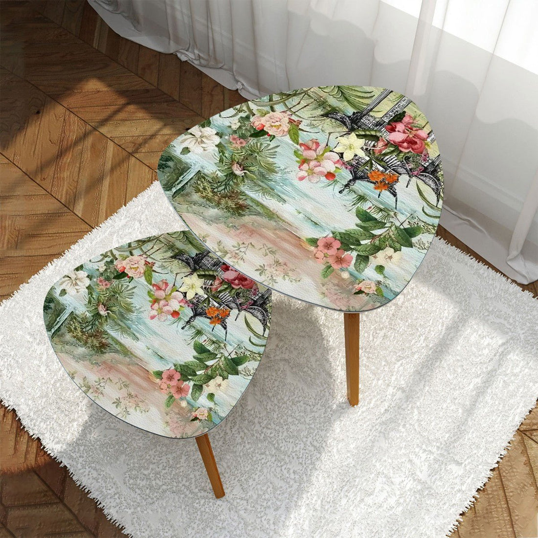 Kate McEnroe New York Chinoiserie Garden Pagoda Nesting Tables, Oriental Floral Decor, Vintage Style Botanical End TableAccent TablesO5G0oexKeo