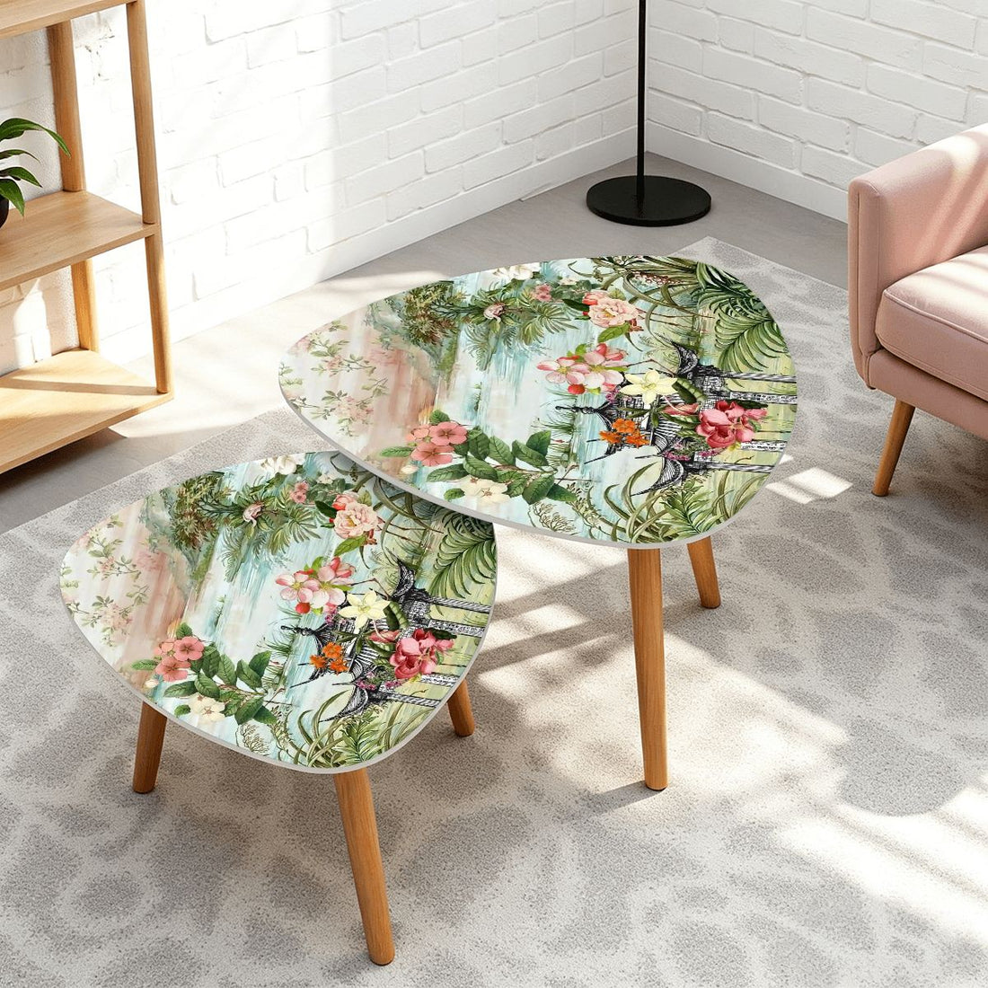 Kate McEnroe New York Chinoiserie Garden Pagoda Nesting Tables, Oriental Floral Decor, Vintage Style Botanical End TableNesting TablesO5G0oexKeo