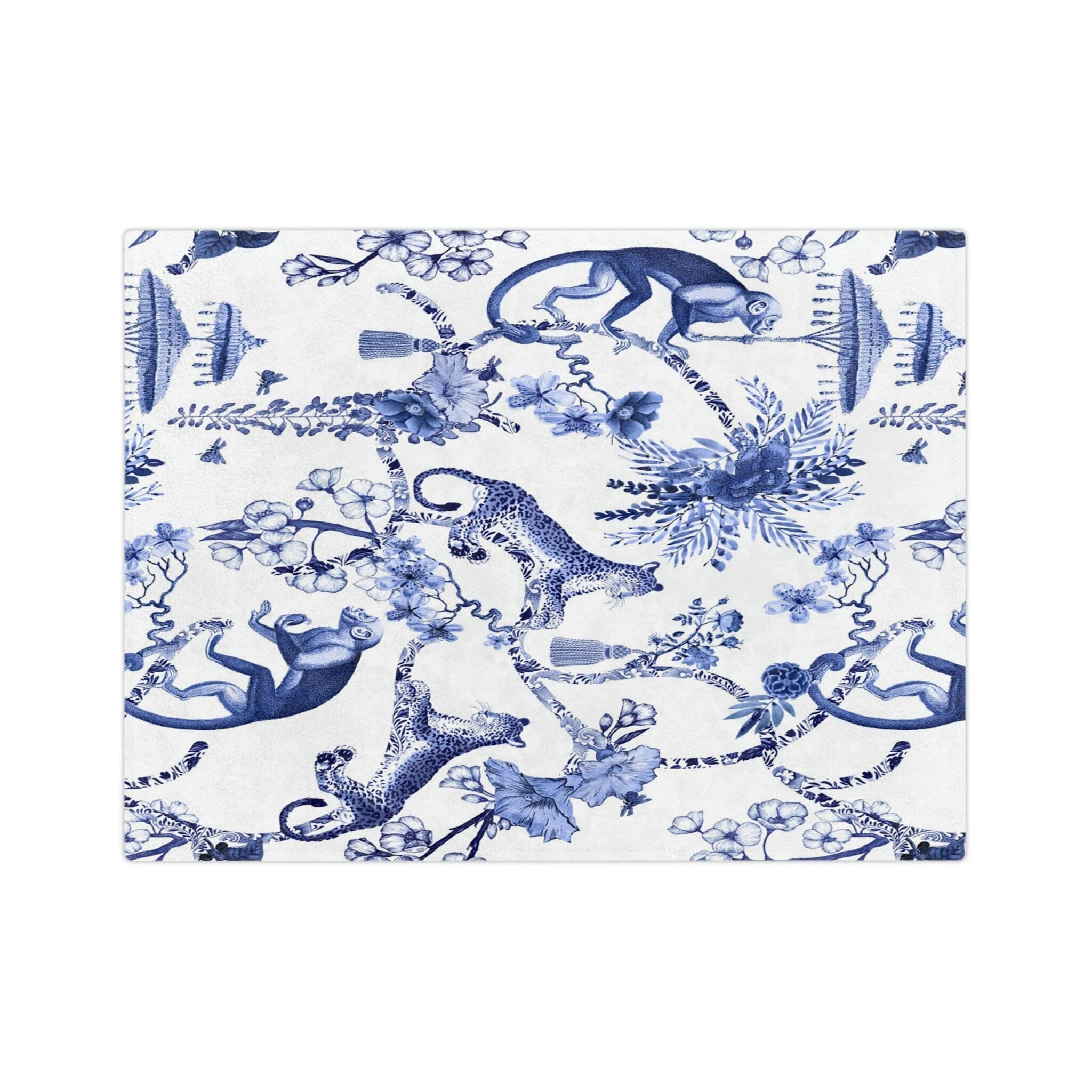 Kate McEnroe New York Chinoiserie Grandmilenial Botanical Toile Throw Blanket, Floral Blue and White Chinoiserie Jungle Velveteen Minky Blanket, Maximalist DecorBlanketsB20 - CHI - JUN - 4X3