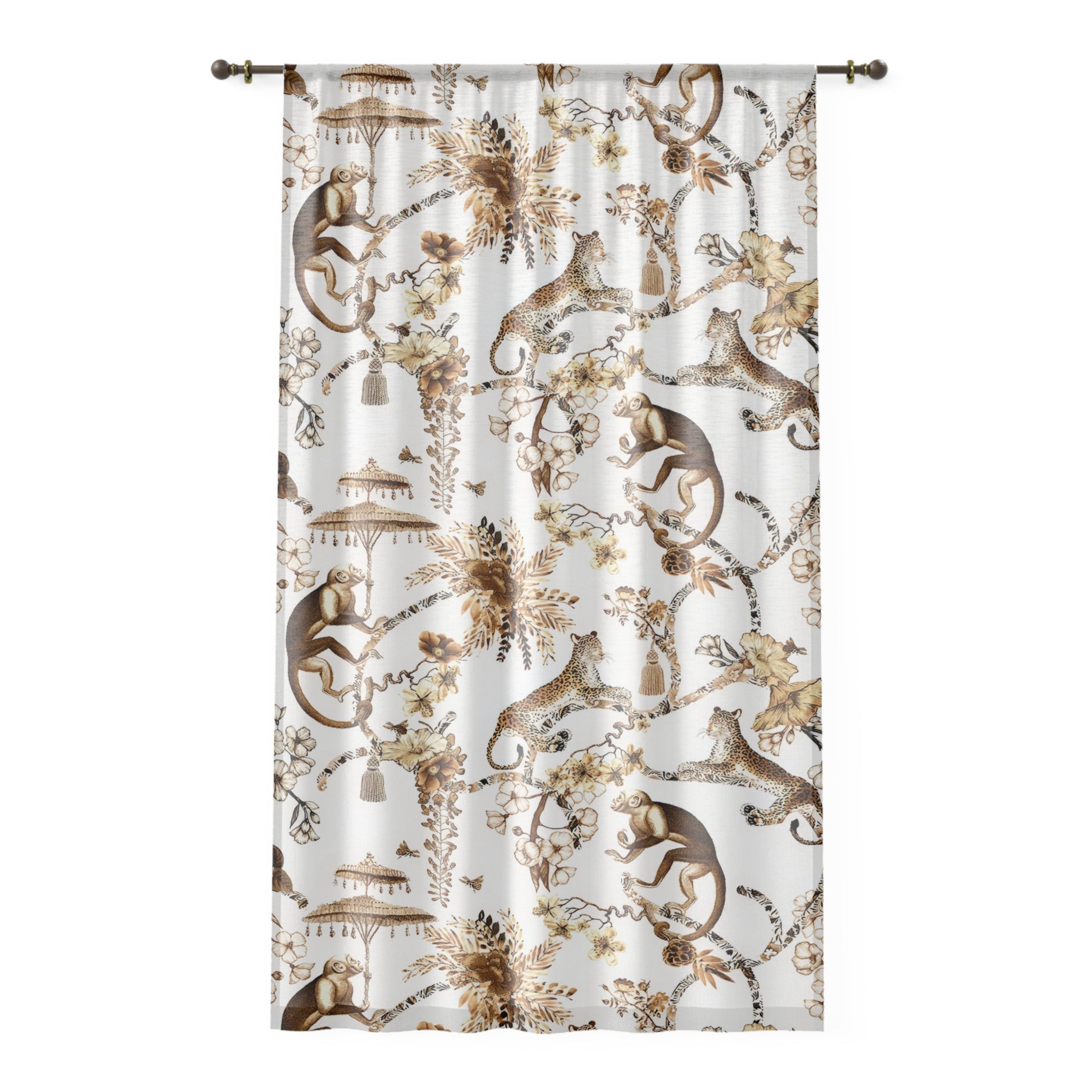 Kate McEnroe New York Chinoiserie Jungle Botanical Toile Brown, White Window CurtainsWindow CurtainsW3D - MON - OBN - SH6