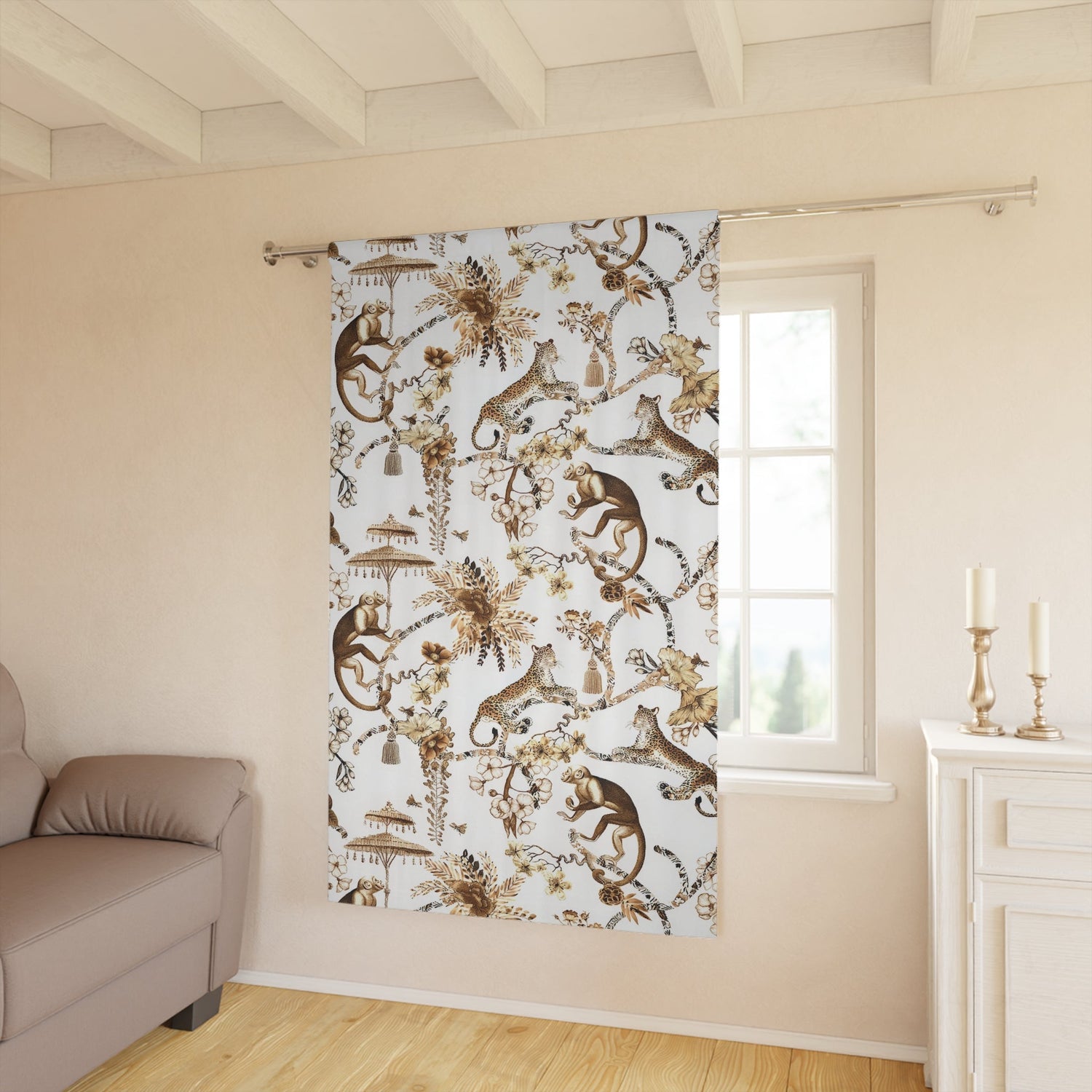 Kate McEnroe New York Chinoiserie Jungle Botanical Toile Brown, White Window CurtainsWindow CurtainsW3D - MON - OBN - SH6