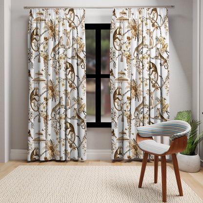 Kate McEnroe New York Chinoiserie Jungle Botanical Toile Brown, White Window CurtainsWindow CurtainsW3D - MON - OBN - SH6