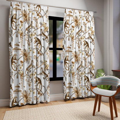 Kate McEnroe New York Chinoiserie Jungle Botanical Toile Brown, White Window CurtainsWindow CurtainsW3D - MON - OBN - SH6