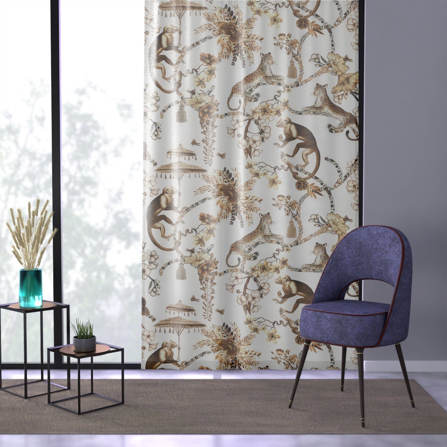 Kate McEnroe New York Chinoiserie Jungle Botanical Toile Brown, White Window CurtainsWindow CurtainsW3D - MON - OBN - SH6