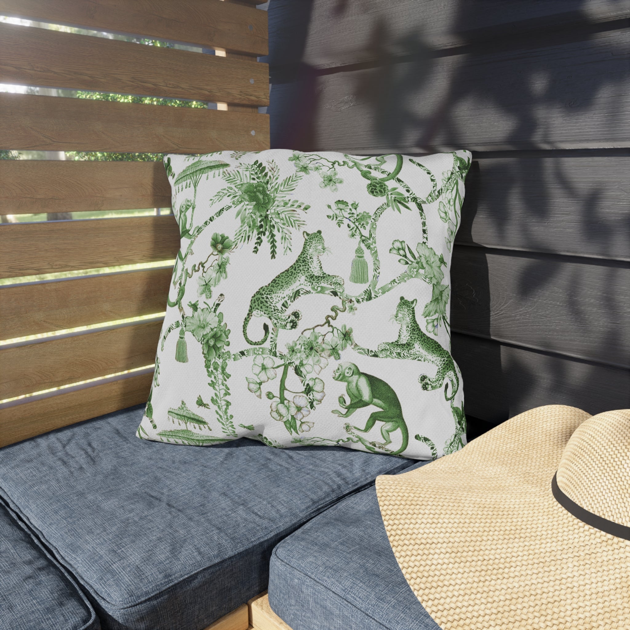Kate McEnroe New York Chinoiserie Jungle Botanical Toile Outdoor Pillow, Floral Green, White Farmhouse Country Cottage Accent Throw PillowThrow Pillows24911706914708685609