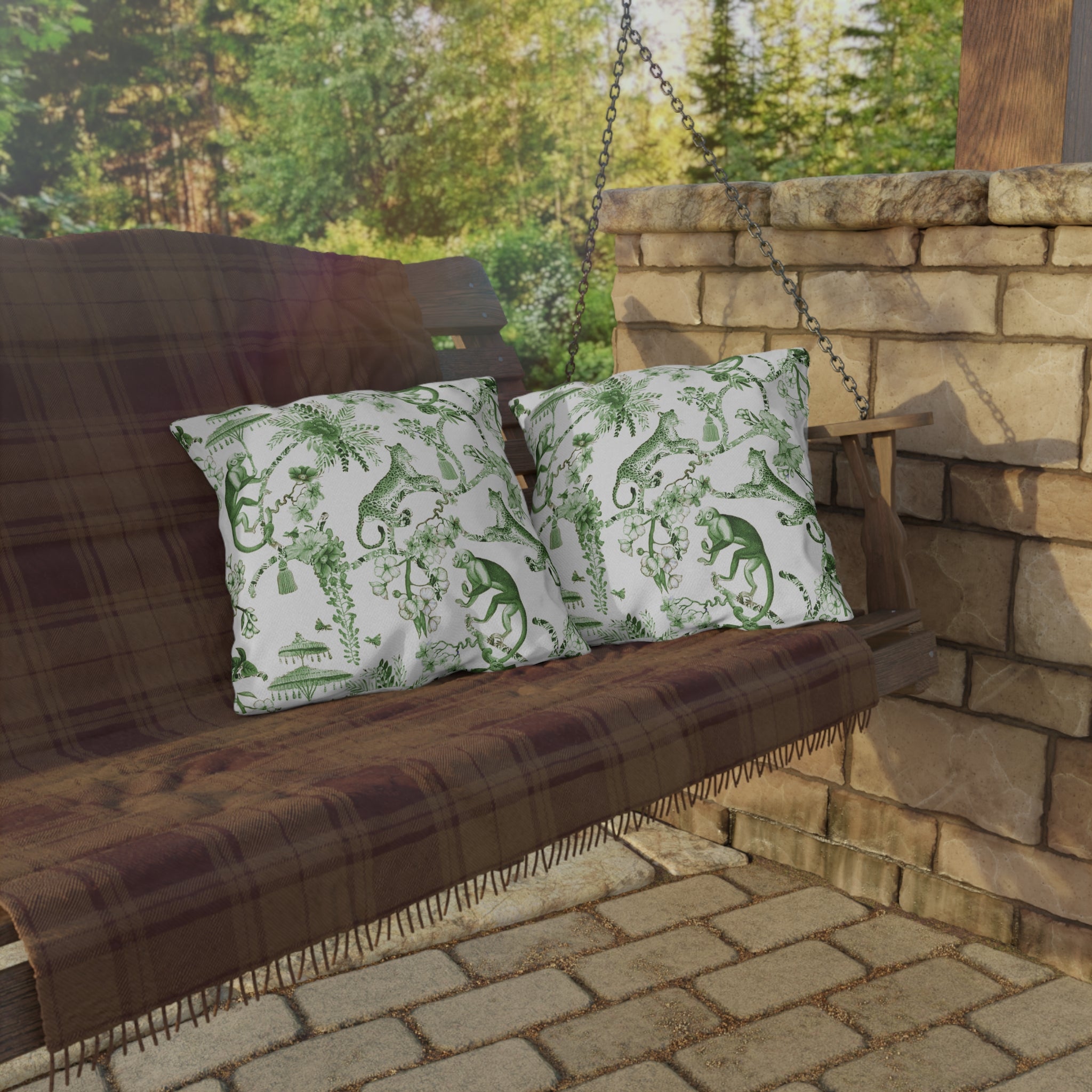 Kate McEnroe New York Chinoiserie Jungle Botanical Toile Outdoor Pillow, Floral Green, White Farmhouse Country Cottage Accent Throw PillowThrow Pillows24911706914708685609