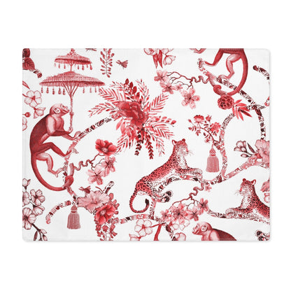 Kate McEnroe New York Chinoiserie Jungle Botanical Toile Placemats, Red, White Chinoiserie Floral Table Linens , Country Farmhouse Dining Table Decor - 131582623Placemats24821429030747504889