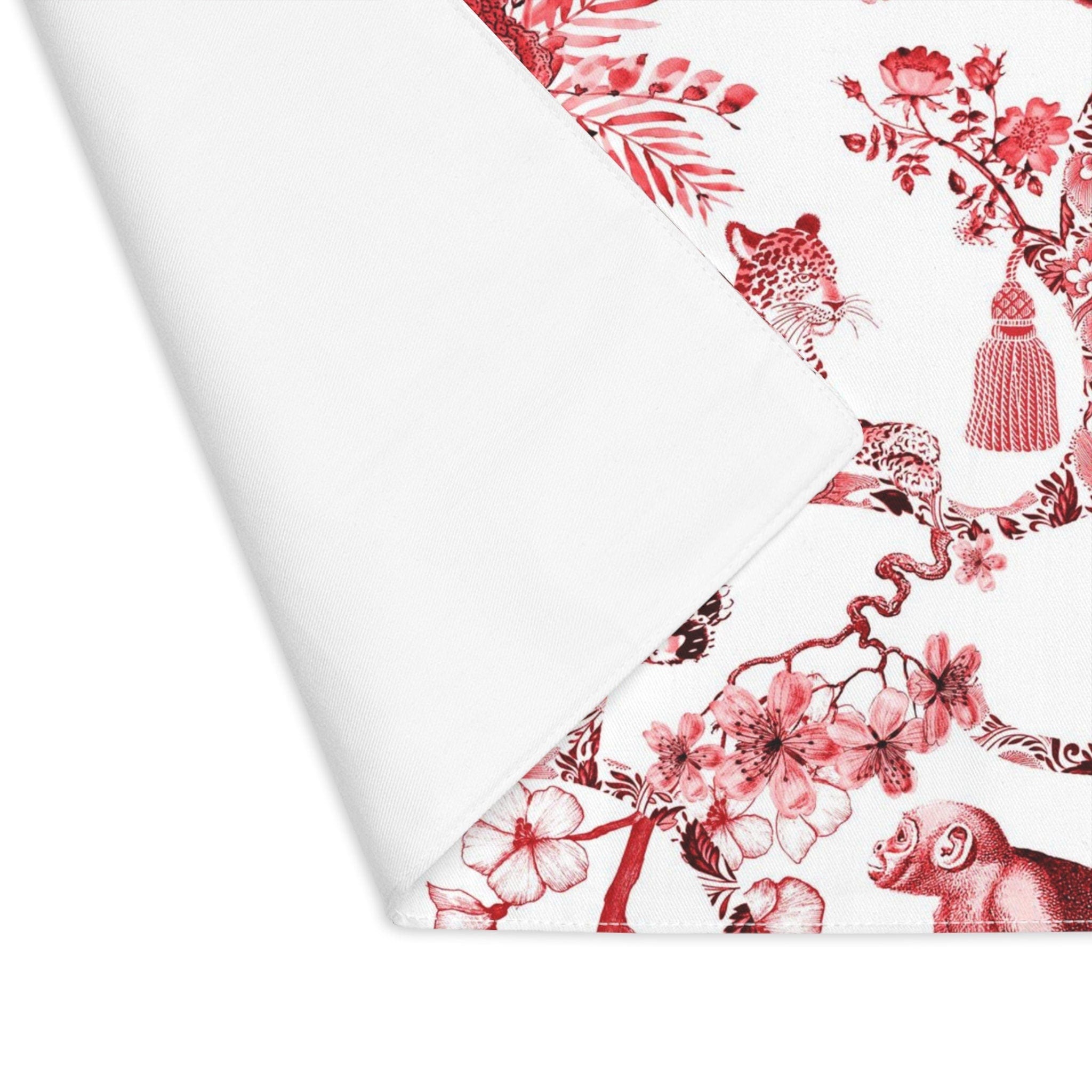 Kate McEnroe New York Chinoiserie Jungle Botanical Toile Placemats, Red, White Chinoiserie Floral Table Linens , Country Farmhouse Dining Table Decor - 131582623Placemats24821429030747504889