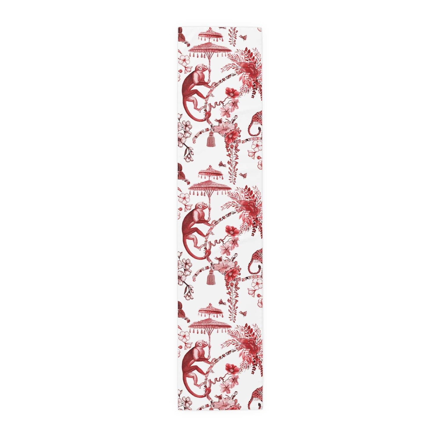 Kate McEnroe New York Chinoiserie Jungle Botanical Toile Table Runner, Red, White Chinoiserie Floral Table Linens , Country Farmhouse Table Decor - 131782623 Table Runners