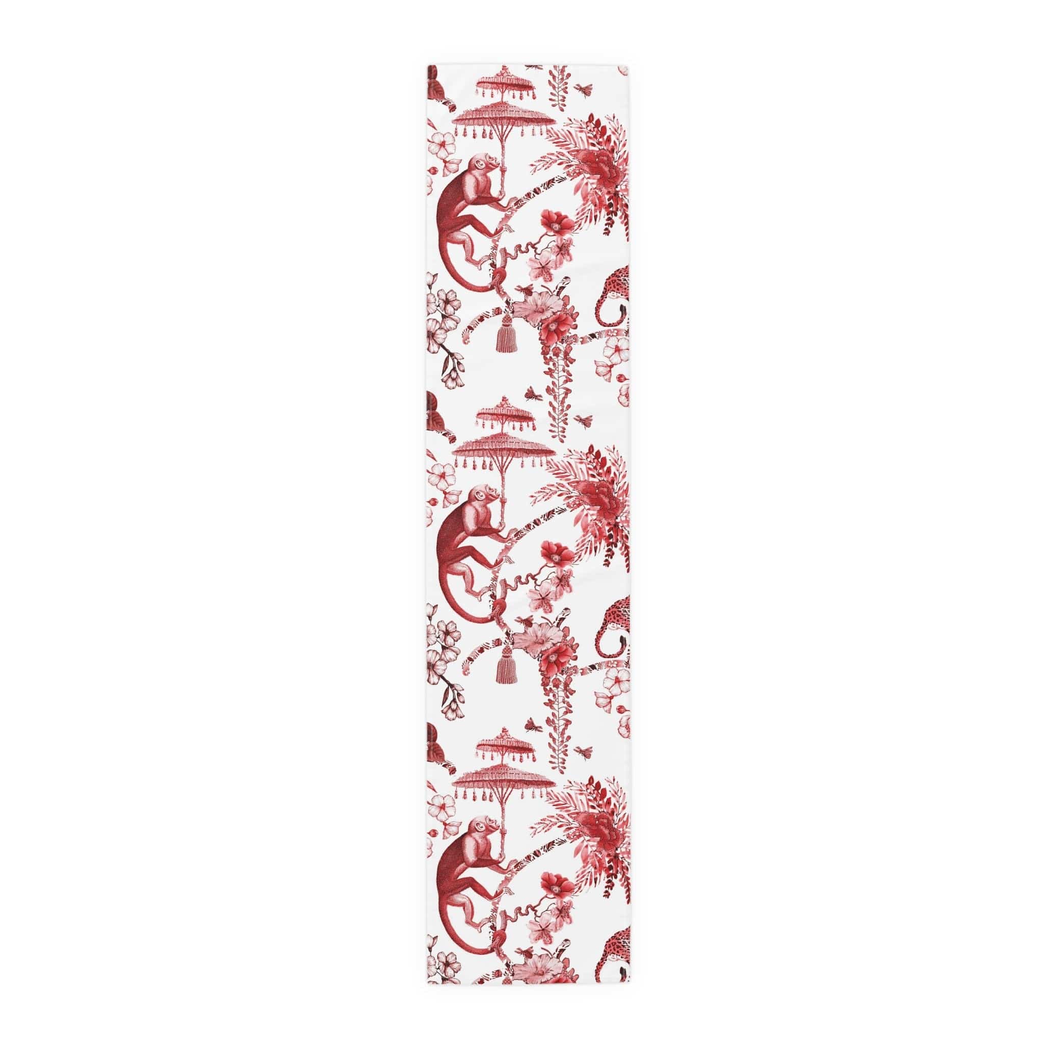 Kate McEnroe New York Chinoiserie Jungle Botanical Toile Table Runner, Red, White Chinoiserie Floral Table Linens , Country Farmhouse Table Decor - 131782623 Table Runners