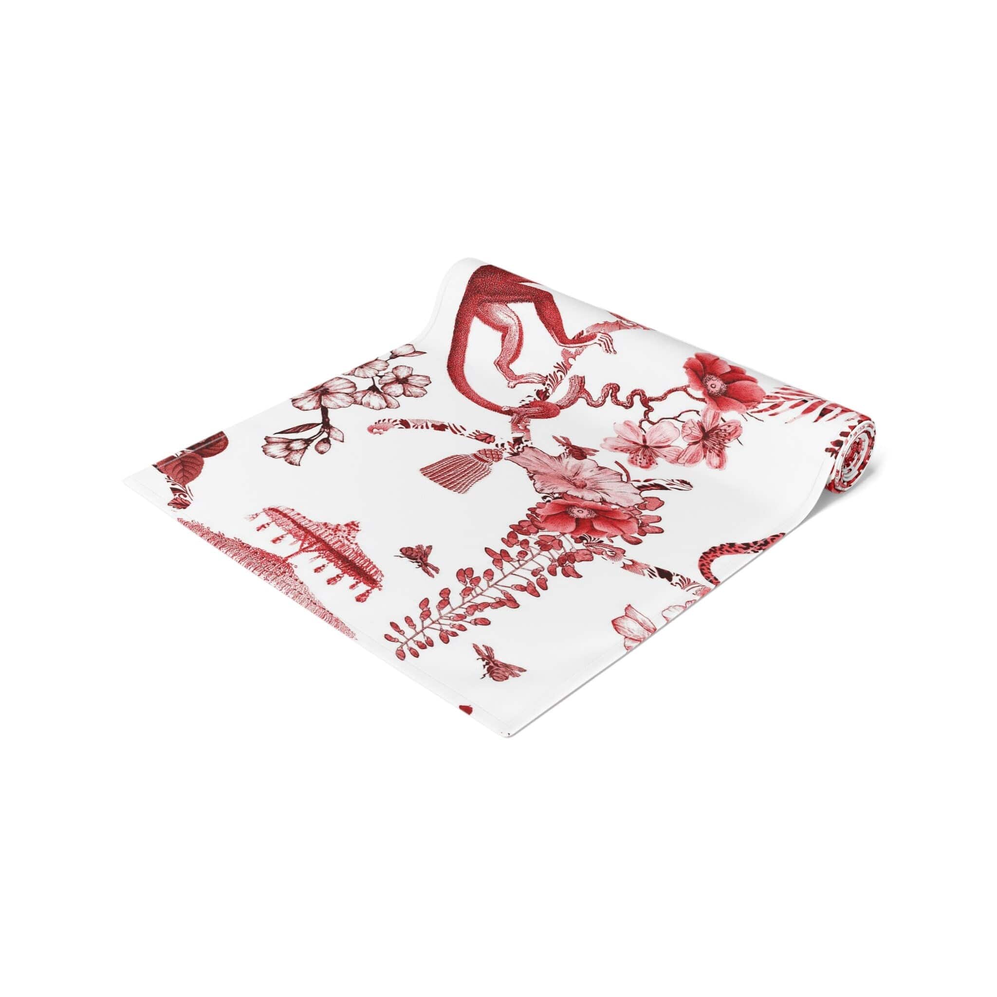 Kate McEnroe New York Chinoiserie Jungle Botanical Toile Table Runner, Red, White Chinoiserie Floral Table Linens , Country Farmhouse Table Decor - 131782623Table Runners24339001434271510791