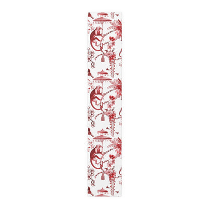 Kate McEnroe New York Chinoiserie Jungle Botanical Toile Table Runner, Red, White Chinoiserie Floral Table Linens , Country Farmhouse Table Decor - 131782623Table Runners24339001434271510791