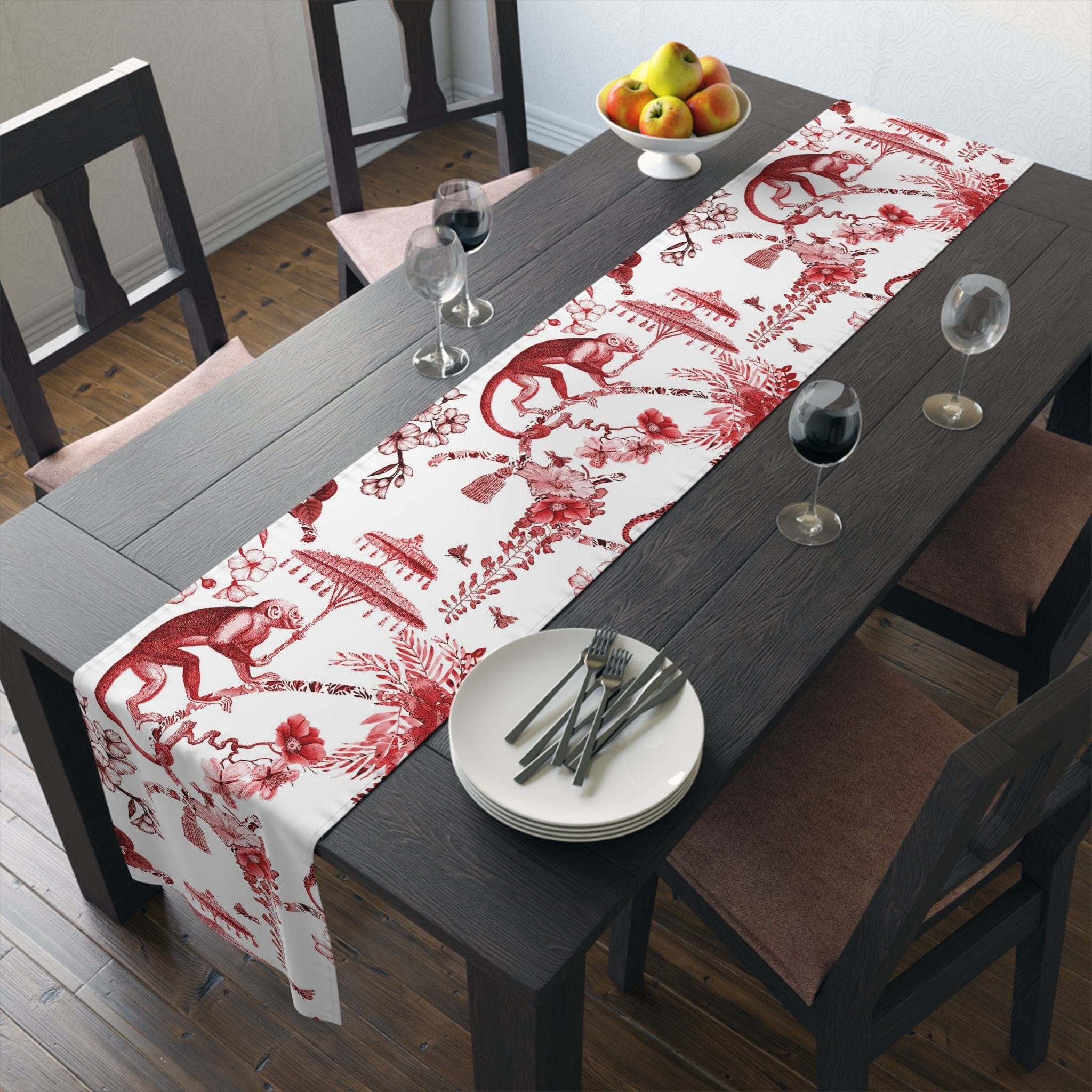 Kate McEnroe New York Chinoiserie Jungle Botanical Toile Table Runner, Red, White Chinoiserie Floral Table Linens , Country Farmhouse Table Decor - 131782623Table Runners24339001434271510791