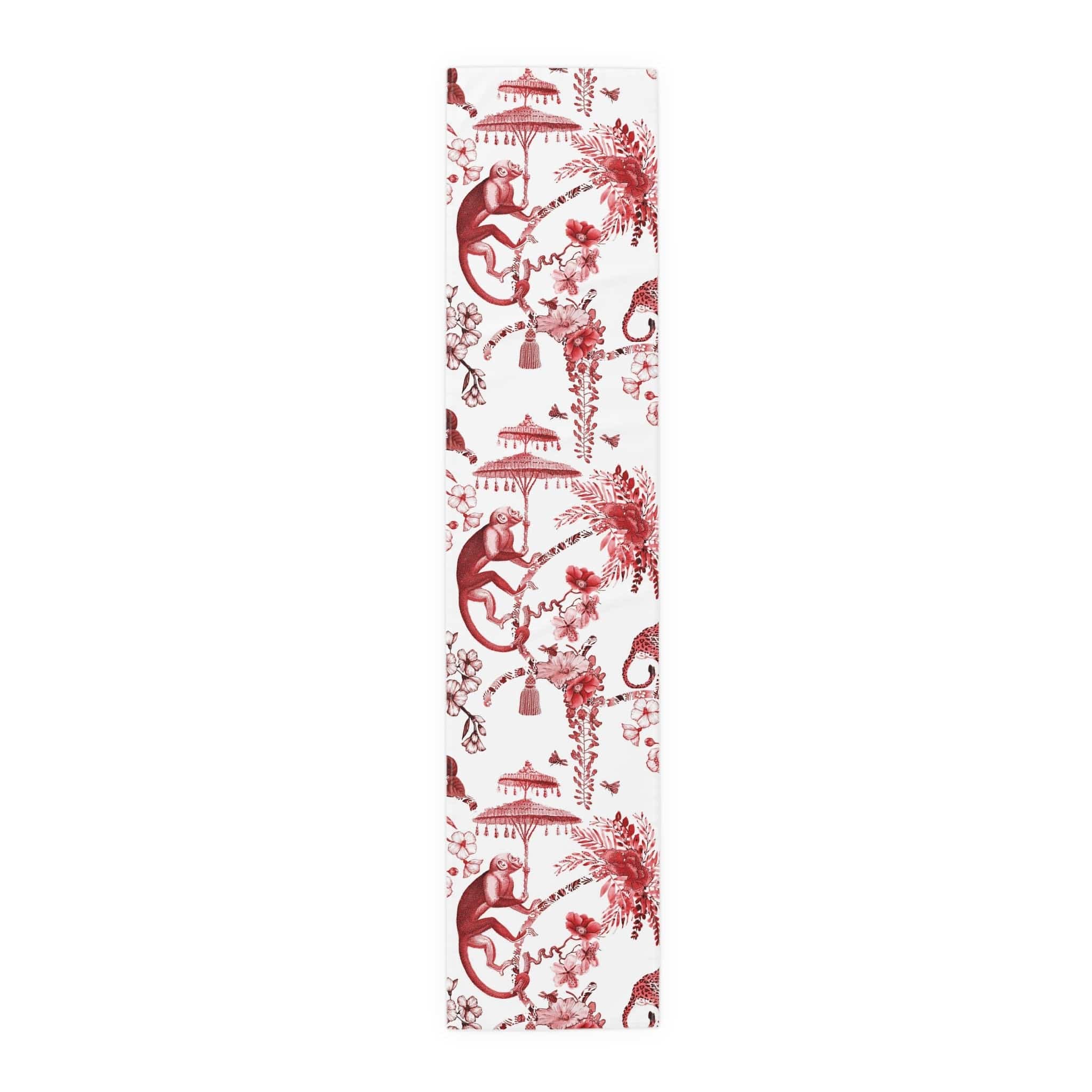 Kate McEnroe New York Chinoiserie Jungle Botanical Toile Table Runner, Red, White Chinoiserie Floral Table Linens , Country Farmhouse Table Decor - 131782623Table Runners24339001434271510791