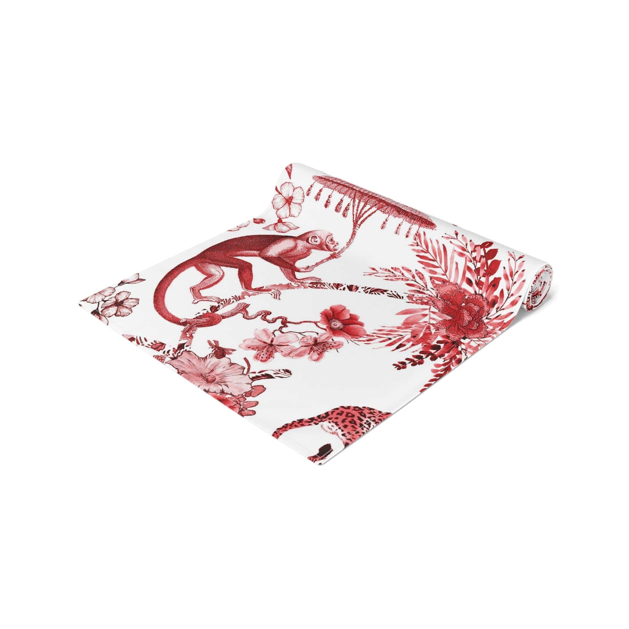 Kate McEnroe New York Chinoiserie Jungle Botanical Toile Table Runner, Red, White Chinoiserie Floral Table Linens , Country Farmhouse Table Decor - 131782623Table Runners24339001434271510791