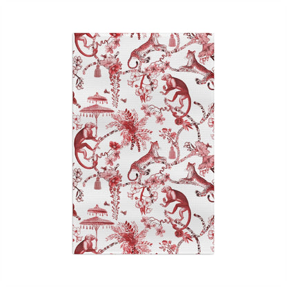 Kate McEnroe New York Chinoiserie Jungle Botanical Toile Tea Towel, Red, White Chinoiserie Floral Kitchen Linens , Country Farmhouse Table Decor - 131582623 27492443116252275610