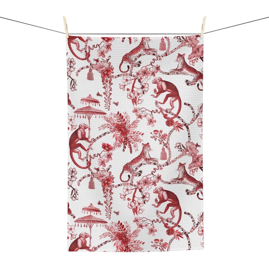 Kate McEnroe New York Chinoiserie Jungle Botanical Toile Tea Towel, Red, White Chinoiserie Floral Kitchen Linens , Country Farmhouse Table Decor - 131582623 27492443116252275610