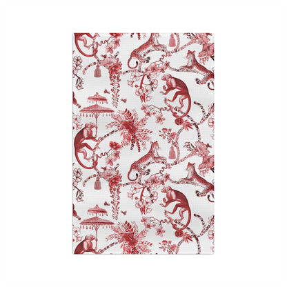 Kate McEnroe New York Chinoiserie Jungle Botanical Toile Tea Towel, Red, White Chinoiserie Floral Kitchen Linens , Country Farmhouse Table Decor - 131582623Tea Towels27492443116252275610