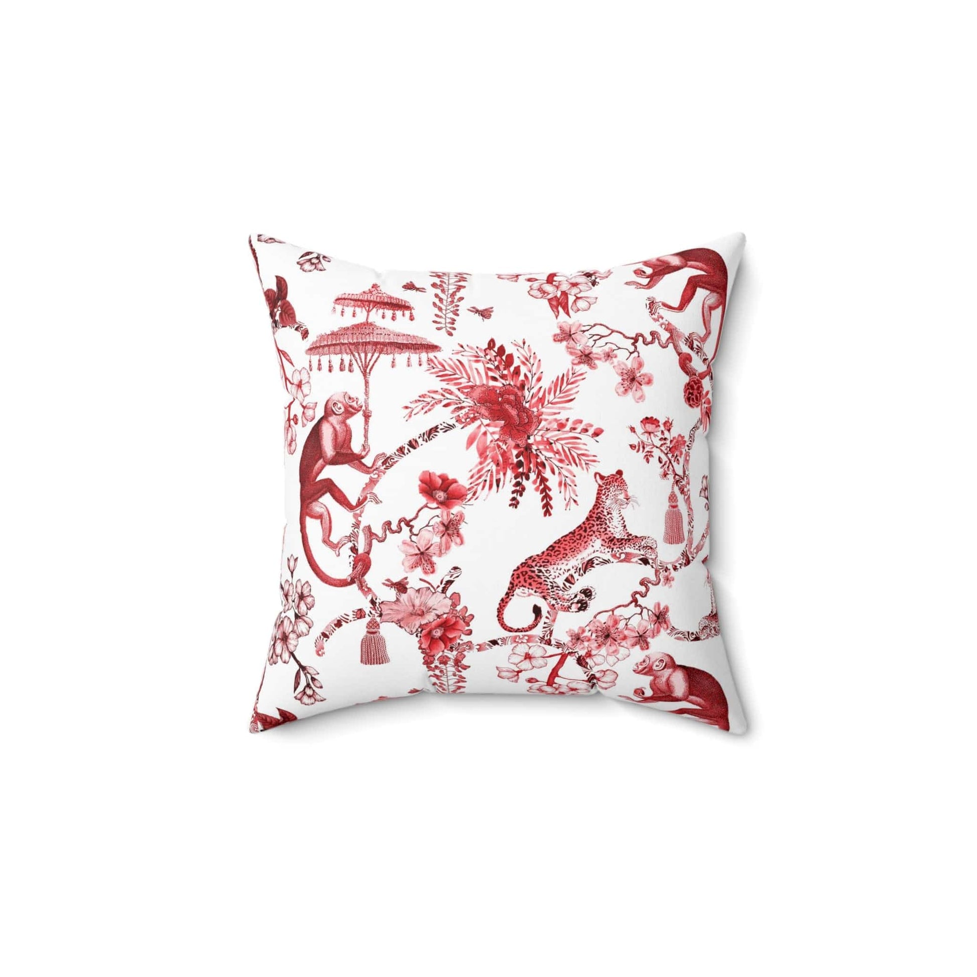 Kate McEnroe New York Chinoiserie Jungle Botanical Toile Throw Pillow, Red, White Chinoiserie Floral Cushions, Country Farmhouse Decor - 131382623 Throw Pillows