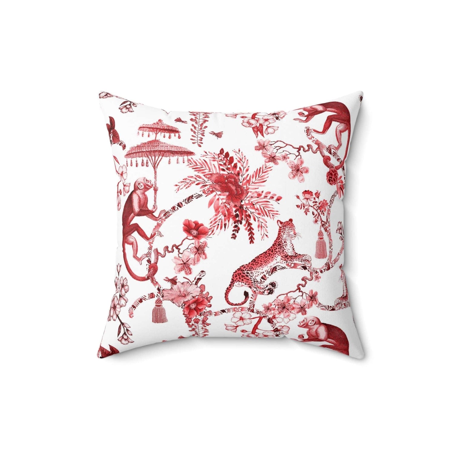 Kate McEnroe New York Chinoiserie Jungle Botanical Toile Throw Pillow, Red, White Chinoiserie Floral Cushions, Country Farmhouse Decor - 131382623Throw Pillows21627634306644563632