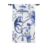 Kate McEnroe New York Chinoiserie Jungle Botanical Toile Window Curtains, Blue, White Chinoiserie Floral Curtain Panels, Country Farmhouse Decor - 122581123Window CurtainsW3D - MON - OYB - SH4