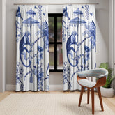 Kate McEnroe New York Chinoiserie Jungle Botanical Toile Window Curtains, Blue, White Chinoiserie Floral Curtain Panels, Country Farmhouse Decor - 122581123Window CurtainsW3D - MON - OYB - SH4