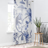 Kate McEnroe New York Chinoiserie Jungle Botanical Toile Window Curtains, Blue, White Chinoiserie Floral Curtain Panels, Country Farmhouse Decor - 122581123Window CurtainsW3D - MON - OYB - SH4