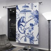 Kate McEnroe New York Chinoiserie Jungle Botanical Toile Window Curtains, Blue, White Chinoiserie Floral Curtain Panels, Country Farmhouse Decor - 122581123Window CurtainsW3D - MON - OYB - SH4